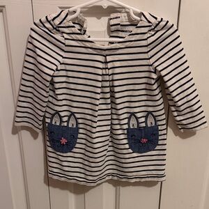 GAP Cream and Navy Striped Hooded Dress with Cat Pocket Appliqués